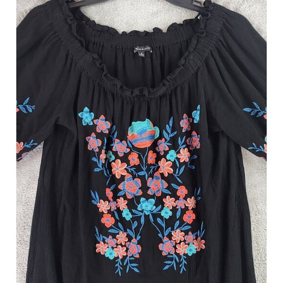 Staccato Shirt Womens Small Black Ruffled Floral Embroidered Boho Tunic Blouse - Picture 6 of 11
